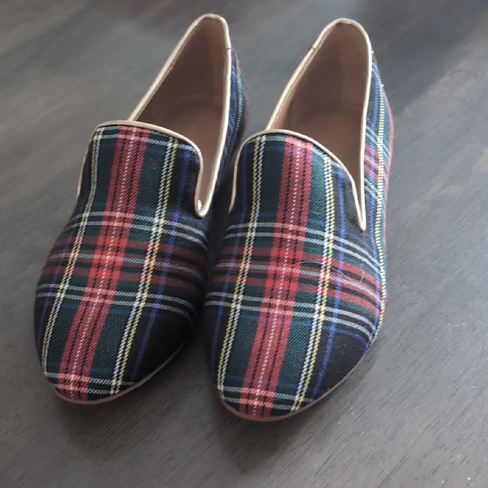 J. Crew Factory Plaid Flats - Red, Blue, Green